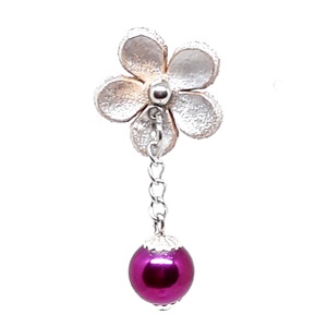 Ezüst virág pink hematit ásvány gyönggyel kitűző, NEMESACÉL, ásványgyöngy ékszer - ékszer - kitűző és bross - Meska.hu