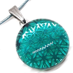 Életvirág mandala tengerszínben üveg medál és pötty fülbevaló, NEMESACÉL/ORVOSI FÉM, nyaklánc üvegékszer szett - ékszer - ékszerszett - Meska.hu