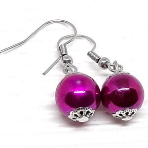 Pink hematit ásvány gyöngy fülbevaló NEMESACÉL akasztón, ásvány gyöngy ékszer - ékszer - fülbevaló - lógós kerek fülbevaló - Meska.hu