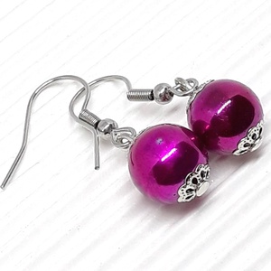 Pink hematit ásvány gyöngy fülbevaló NEMESACÉL akasztón, ásvány gyöngy ékszer - ékszer - fülbevaló - lógós kerek fülbevaló - Meska.hu