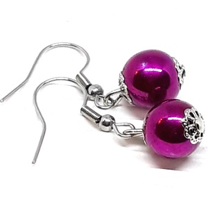 Pink hematit ásvány gyöngy fülbevaló NEMESACÉL akasztón, ásvány gyöngy ékszer - ékszer - fülbevaló - lógós kerek fülbevaló - Meska.hu