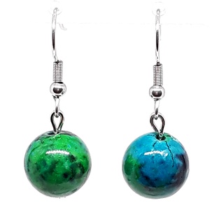 A smaragd románca krizokolla gyöngy lógós fülbevaló NEMESACÉL akasztón, ásvány ékszer - ékszer - fülbevaló - lógós kerek fülbevaló - Meska.hu