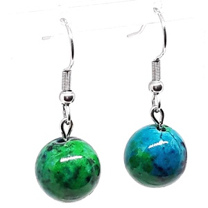 A smaragd románca krizokolla gyöngy lógós fülbevaló NEMESACÉL akasztón, ásvány ékszer - ékszer - fülbevaló - lógós kerek fülbevaló - Meska.hu