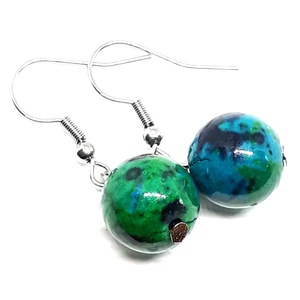 A smaragd románca krizokolla gyöngy lógós fülbevaló NEMESACÉL akasztón, ásvány ékszer - ékszer - fülbevaló - lógós kerek fülbevaló - Meska.hu