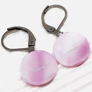 NEMESACÉL - Fátyolos rózsaszín francia kapcsos fülbevaló, üvegékszer, Ékszer, Fülbevaló, Lógós kerek fülbevaló, Ékszerkészítés, Üvegművészet, MESKA