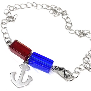 NEMESACÉL bokalánc tengerész stílusban, minimal üveggyöngyökkel, horgony charmmal, nemesacél ékszer - ékszer - lábdísz és testékszer - bokalánc - Meska.hu