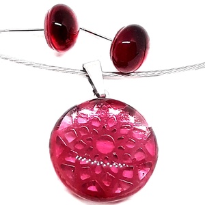 NEMESACÉL! Életvirág mandala málnában üveg medál és pötty fülbevaló, üvegékszer szett - ékszer - ékszerszett - Meska.hu