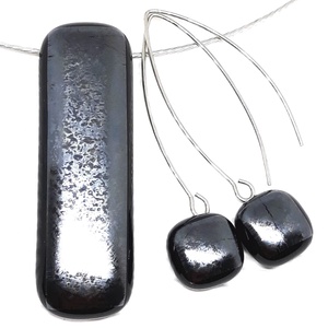 NEMESACÉL - Ezüst szürke metál fény elegáns üveg medál, nyaklánc, üvegékszer - ékszer - nyaklánc - medálos nyaklánc - Meska.hu