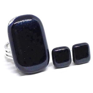 NEMESACÉL - Jégkristály csillám sötétkék elegáns üveg gyűrű, üvegékszer - ékszer - gyűrű - statement gyűrű - Meska.hu