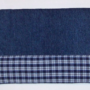 Eü kiskönyv tartó tok, farmer és kockás, puha boríték, tasak, borító, bélelt, NoWaste, denim - otthon & életmód - papír, írószer - könyv- és füzetborító - Meska.hu