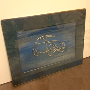 Beetle: drótkép, bogárhátú autó, üveglap mögött (VW, Volkswagen) új, egyedi, kézműves termék  - otthon & életmód - dekoráció - kép & falikép - 3d képek - Meska.hu