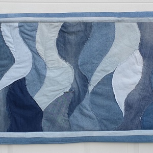 Dance: falvédő, rojtolt farmer patchwork, puha és vastag, 200x70 cm. Új, egyedi, kézműves termék  - művészet - textilkép - egyéb - Meska.hu