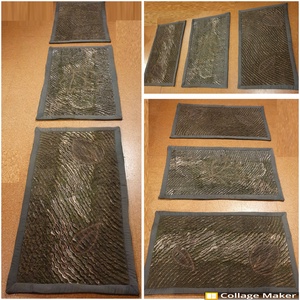Nature (A): zseníliázott szőnyeg, falevelekkel. Terepzöld, bézs és barna. Egyedi, kézműves termék. NoWaste, upcycling - otthon & életmód - lakástextil - szőnyeg - más típusú szőnyeg - Meska.hu