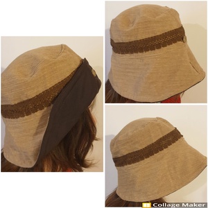 Kalap, sapka: kifordítható. Ajándék kitűzővel. 57 cm. Barna virágos és középbarna, csipkés. Upcycling, NoWaste. Egyedi - ruha & divat - sál, sapka, kendő - kalap - Meska.hu