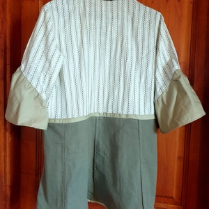 Tunika, natúr stílusban, L, 46 méret. Pamut és len felsőrész, rózsákkal, terepzöld farmerrel. Új, egyedi, Upcycled, NoWa - ruha & divat - női ruha - tunika - Meska.hu