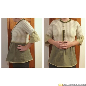 Tunika, natúr stílusban, L, 46 méret. Pamut és len felsőrész, rózsákkal, terepzöld farmerrel. Új, egyedi, Upcycled, NoWa - ruha & divat - női ruha - tunika - Meska.hu