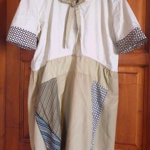 Tunika, bézs és barna, L, 44 méret. Pamut és spandex, csipkés. Ívelt derékrész és alj. Új, egyedi, Upcycled, NoWaste. - ruha & divat - női ruha - tunika - Meska.hu