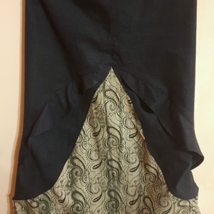 Szoknya, loknis farmer és szürke, keleties mintájú vászon. M, 40 méret. Új, egyedi tervezésű, kézműves termék. Upcycled - ruha & divat - női ruha - szoknya - Meska.hu
