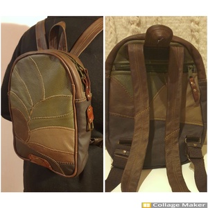 Erdő: kis hátizsák, valódi bőr patchwork. Barna, terepzöld, természetes, rusztikus stílusban. Egyedi, kézműves termék - táska & tok - hátizsák - kishátizsák - Meska.hu