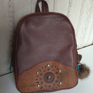 Kis hátizsák, valódi bőr. Barna, türkizzel. Új, egyedi, kézműves termék - táska & tok - hátizsák - kishátizsák - Meska.hu