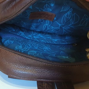 Kis hátizsák, valódi bőr. Barna, türkizzel. Új, egyedi, kézműves termék - táska & tok - hátizsák - kishátizsák - Meska.hu