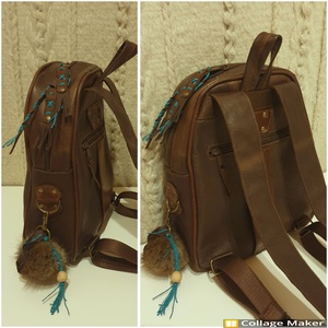 Kis hátizsák, valódi bőr. Barna, türkizzel. Új, egyedi, kézműves termék - táska & tok - hátizsák - kishátizsák - Meska.hu
