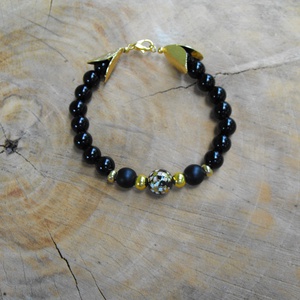 Aranyló virágok, feketében - ékszer - karkötő - gyöngyös karkötő - Meska.hu