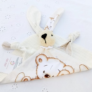 Gyönyörű natúr Babaváró-Babaköszöntő ajándék szett maci mintával - játék & sport - babalátogató ajándékcsomag - Meska.hu