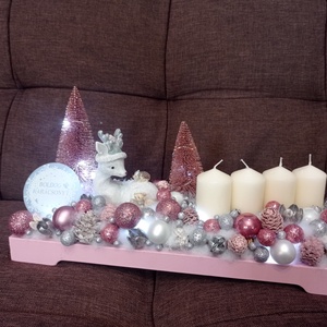Adventi asztaldísz , rózsaszín ezüst leddel - Meska.hu