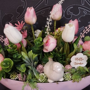 Tulipános tavaszi asztaldísz, nagyméretű csónakban - otthon & életmód - dekoráció - asztal és polc dekoráció - asztaldísz - Meska.hu