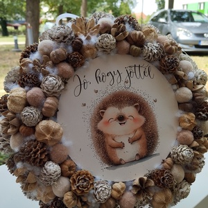 Sünis natúr színvilágú őszi ajtódísz, 24 cm  - otthon & életmód - dekoráció - ajtó- és ablak dekoráció - ajtódísz & kopogtató - Meska.hu