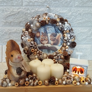 Led kandallós mókuskás adventi szett, Karácsony, Adventi díszek, Adventi asztaldísz, , MESKA
