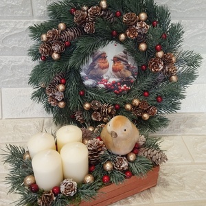 Madárkás adventi szett, élethű 3d fenyővel, Karácsony, Adventi díszek, Adventi asztaldísz, , MESKA