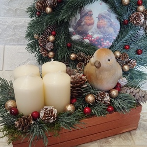 Madárkás adventi szett, élethű 3d fenyővel - karácsony - adventi díszek - adventi asztaldísz - Meska.hu