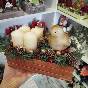 Madárkás adventi szett, élethű 3d fenyővel - karácsony - adventi díszek - adventi asztaldísz - Meska.hu