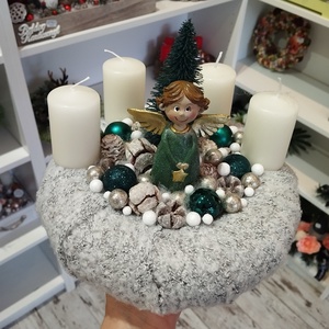 Angyalkás adventi koszorú, zöld - karácsony - adventi díszek - adventi gyertyadíszek és koszorúdíszek - Meska.hu