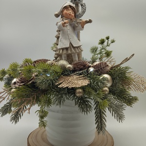 Ünnepi asztaldísz, hegedülő figurával - karácsony - adventi díszek - adventi asztaldísz - Meska.hu