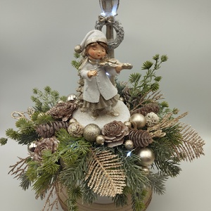 Ünnepi asztaldísz, hegedülő figurával - karácsony - adventi díszek - adventi asztaldísz - Meska.hu