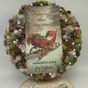 Feliratos szános táblás 29cm ajtódísz AKCIÓS, Karácsony, Adventi díszek, Adventi ajtódísz, , MESKA