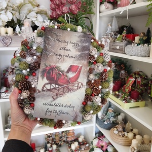 Feliratos szános táblás 29cm ajtódísz AKCIÓS - karácsony - adventi díszek - adventi ajtódísz - Meska.hu