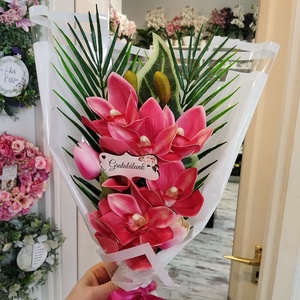 Pink orchideás csokor - Meska.hu