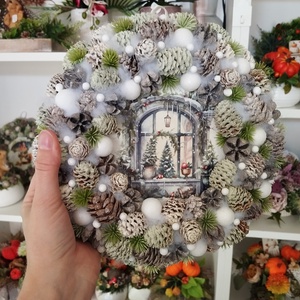 Téli ablak kopogtató, zöld és fehér - karácsony - adventi díszek - adventi ajtódísz - Meska.hu