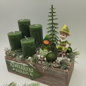 Elf manós adventi box, zöld és ezüst - karácsony - adventi díszek - adventi koszorú - Meska.hu