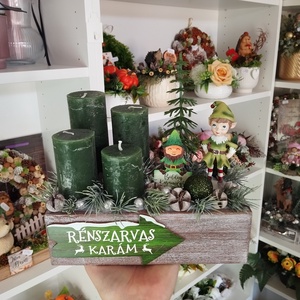 Elf manós adventi box, zöld és ezüst - karácsony - adventi díszek - adventi koszorú - Meska.hu
