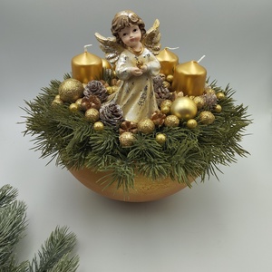 Nagy Vzs arany tálban, angyalos adventi asztaldísz, Karácsony, Adventi díszek, Adventi asztaldísz, , MESKA