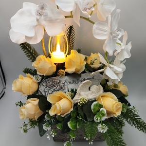 Orchideás sírdísz, led lámpással - Meska.hu