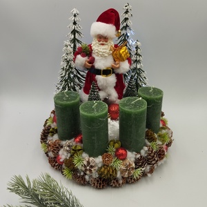 Mikulás adventi koszorú,leddel, rusztikus gyertyákkal - Meska.hu