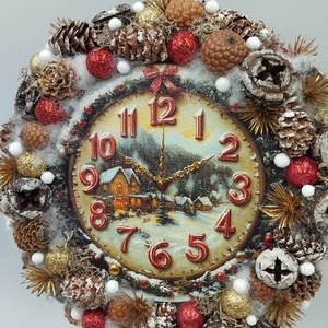 Karácsonyi ajtódísz, óra, 20 cm  - karácsony - karácsonyi lakásdekoráció - karácsonyi ajtódíszek - Meska.hu