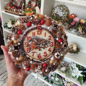 Karácsonyi ajtódísz, óra, 20 cm  - karácsony - karácsonyi lakásdekoráció - karácsonyi ajtódíszek - Meska.hu
