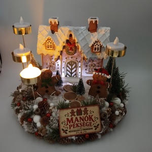 Óriás világító mézeskalácsház, Mézis adventi koszorú, led gyertyákkal - karácsony - adventi díszek - adventi gyertyadíszek és koszorúdíszek - Meska.hu